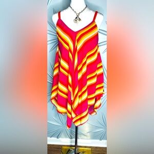 Unique Spectrum SZ S hot pink, yellow, orange, red & white, handkerchief top